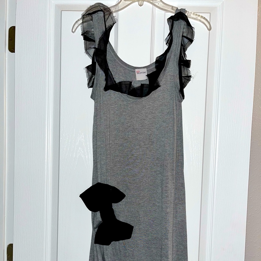 RED Valentino grey dress with ruffle trim and side bow size small